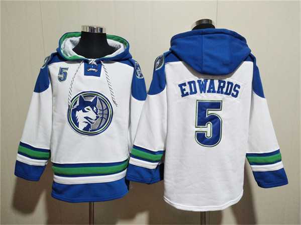 Men's Minnesota Timberwolves #5 Anthony Edwards White Lace-Up Pullover Hoodie,We sell and wholesale Men's Minnesota Timberwolves #5 Anthony Edwards White Lace-Up Pullover Hoodie on line form chian!